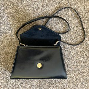 Frenchy of California Crossbody Clutch Purse Detachable Strap Black Leather